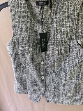 Badgley Mischka Black and White Tweed Sleeveless Button Vest